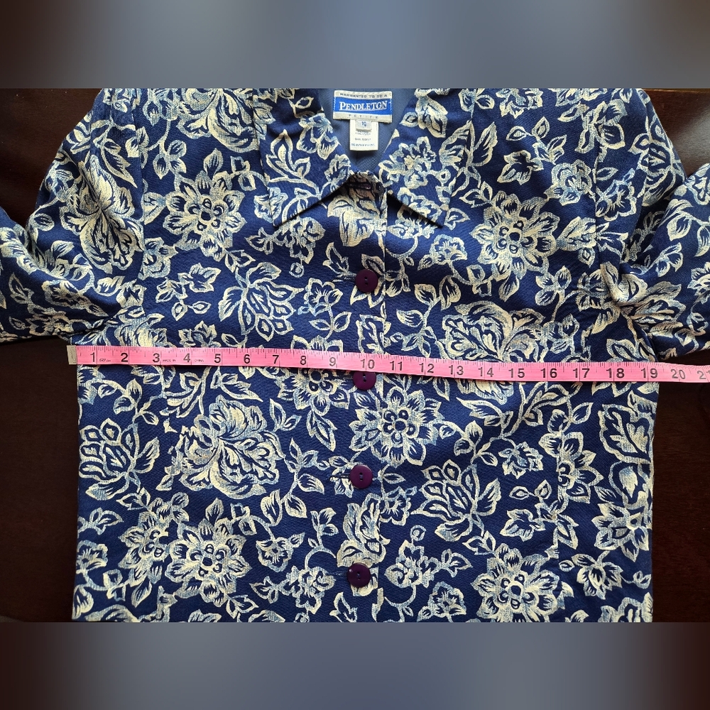 Vintage Pendleton Petite Blue Floral Cropped Blazer Jacket Size 10 Rayon - Picture 5 of 8
